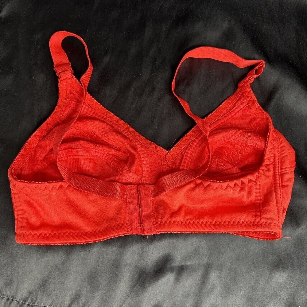 Red Bra 28C No Underwire Soft Comfortable Fit With Embroidered Floral Grapes - Picture 6 of 10